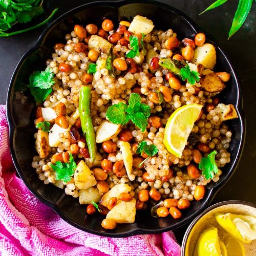 Sabudana Khichdi in a black plate