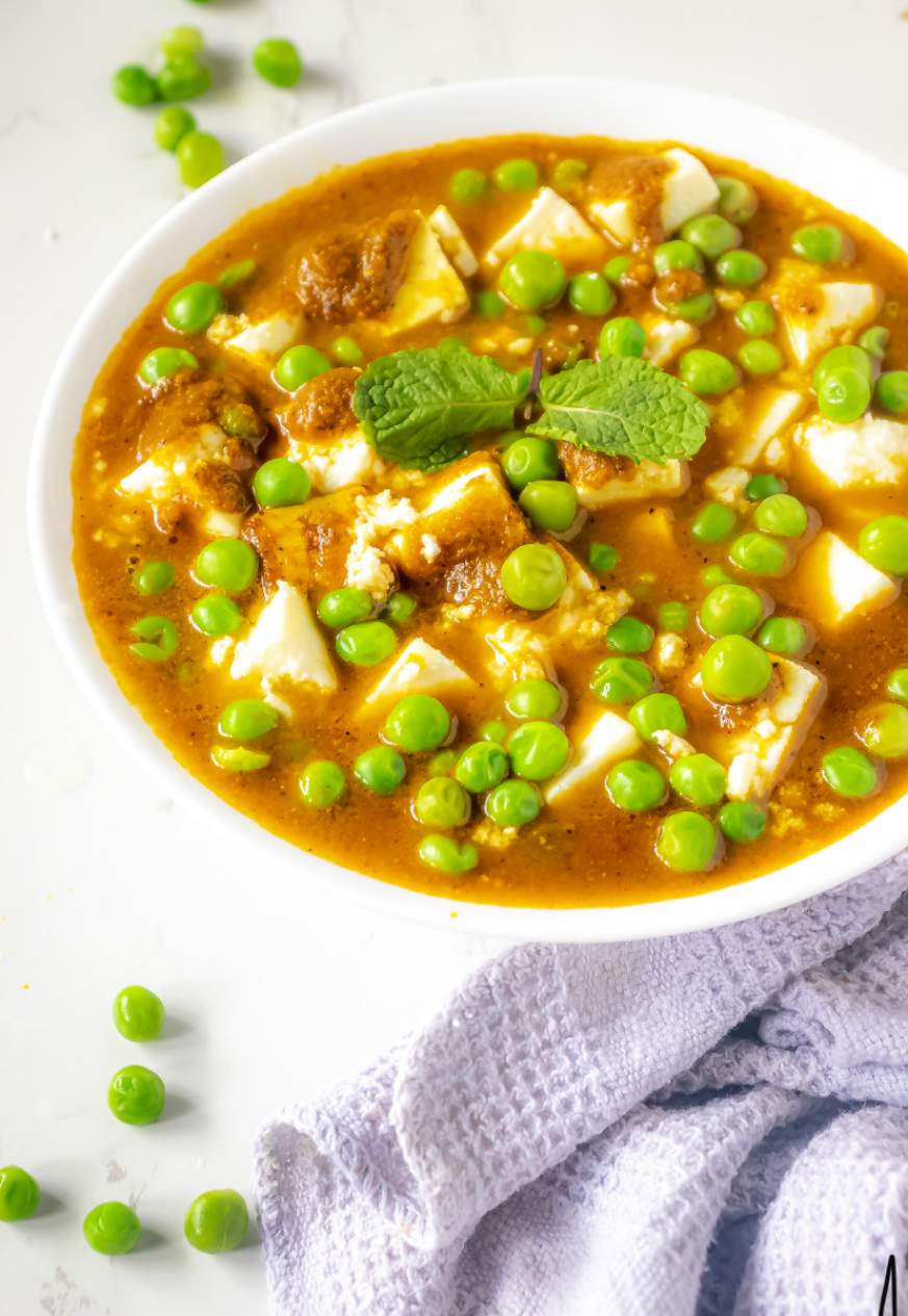 Matar Paneer in a bowl