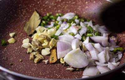 Frying Onions, ginger garlic and spices