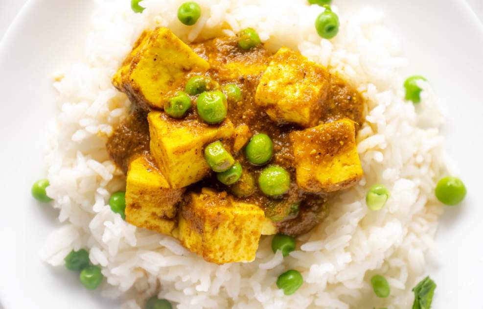 Matar Paneer over rice