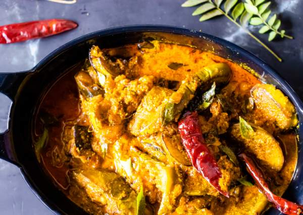 Bengali Dahi Baingan Recipe overhead shot