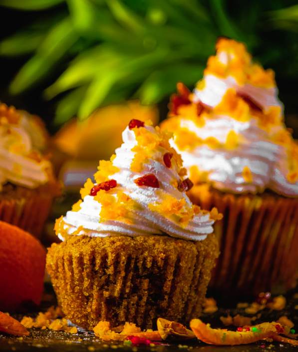 close up of one single Orange Cranberry Cupcake