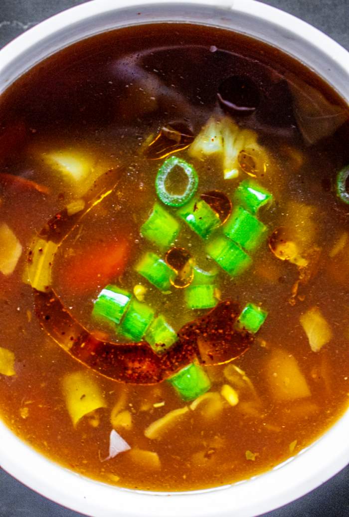 overhead shot of hot and sour soup