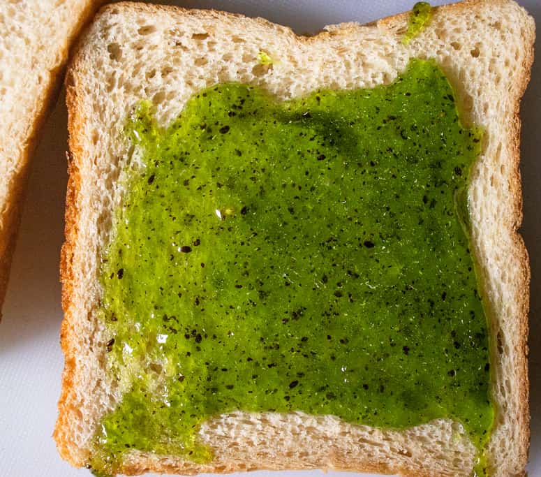 kiwi jam spread on a bread